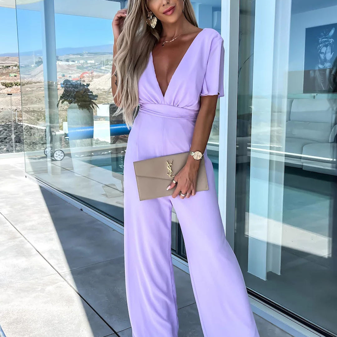 Lilac wide-leg jumpsuit from Casual One Piece Trousers, ideal for langry fashion ملابس