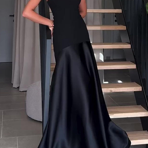 Strapless black evening gown from Beautiful Satin Dress, ideal for stylish fashion events