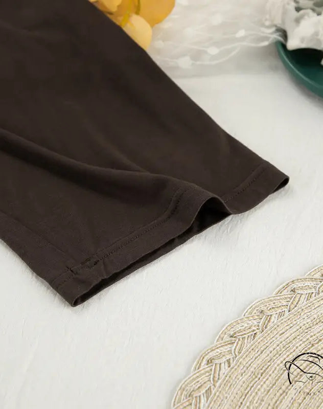 Dark brown full-length plain round neck fashion leggings for women pajamas