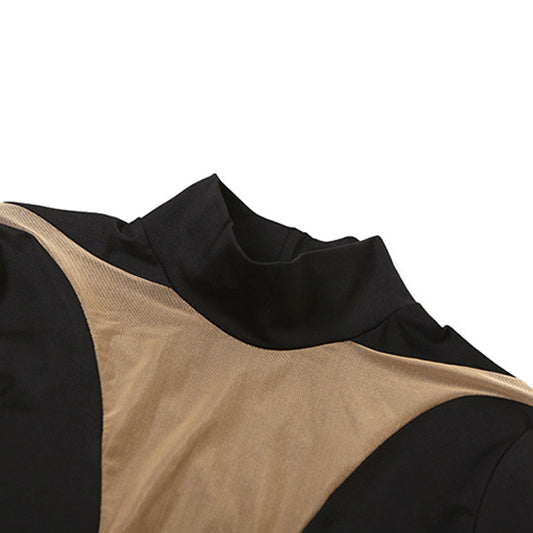 Black and tan mesh top showcasing casual mesh stitching in summer women clothing jumpsuit