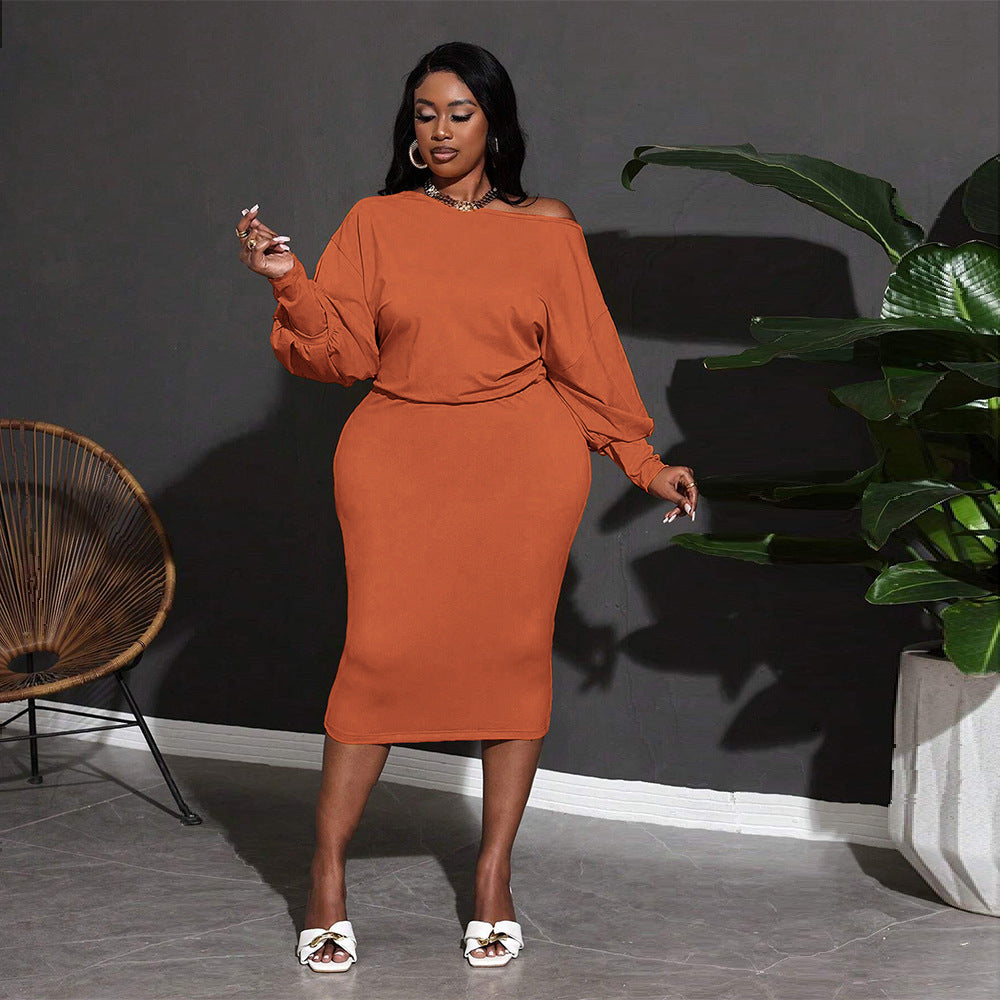 Rust-colored long-sleeved Classic Mid Length Dress showcasing elegant fashion ملابس