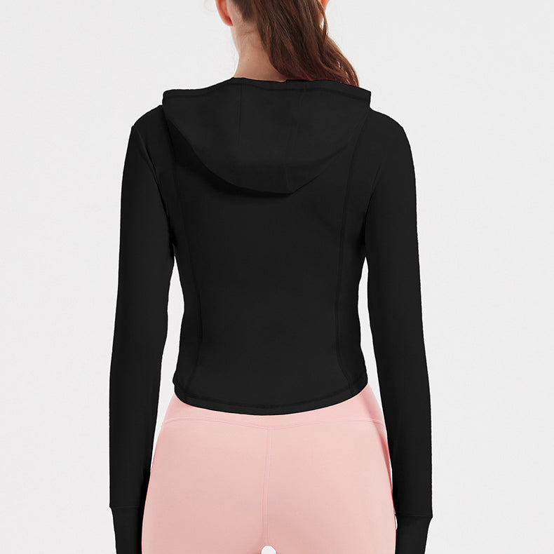 Sports Jacket Women High Elastic Hooded Quick Drying Top Violently Sweat Running Training Yoga Clothes Coat