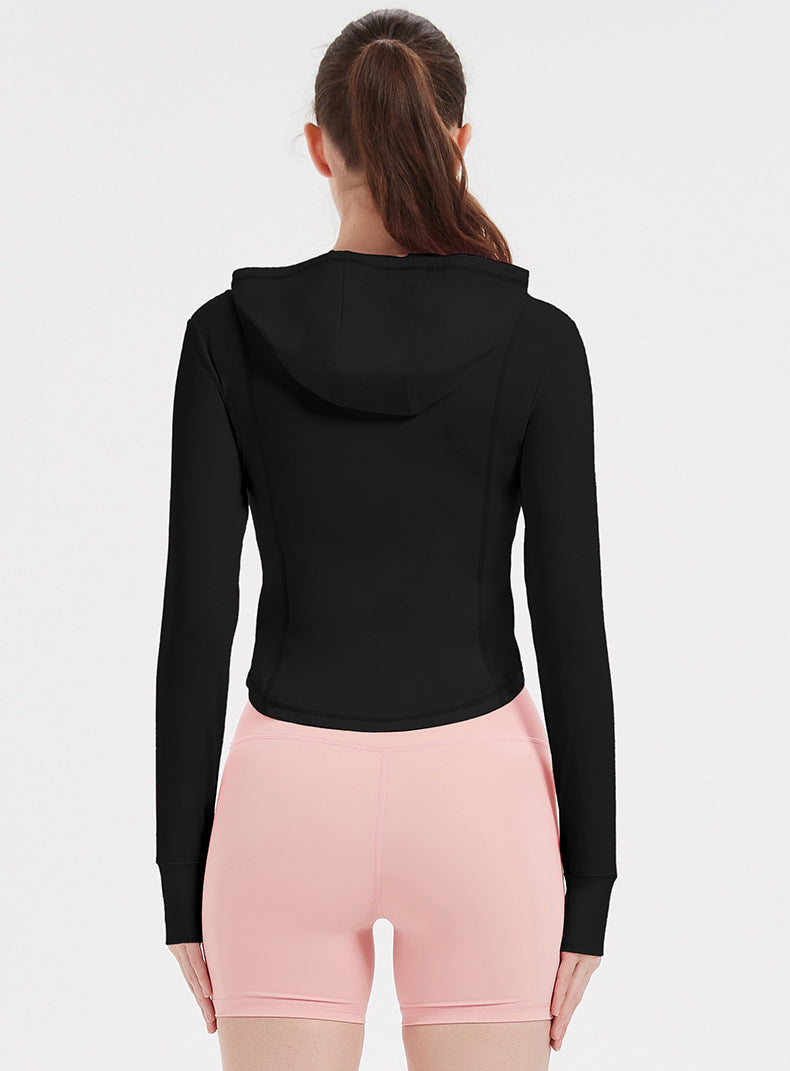 Sports Jacket Women High Elastic Hooded Quick Drying Top Violently Sweat Running Training Yoga Clothes Coat