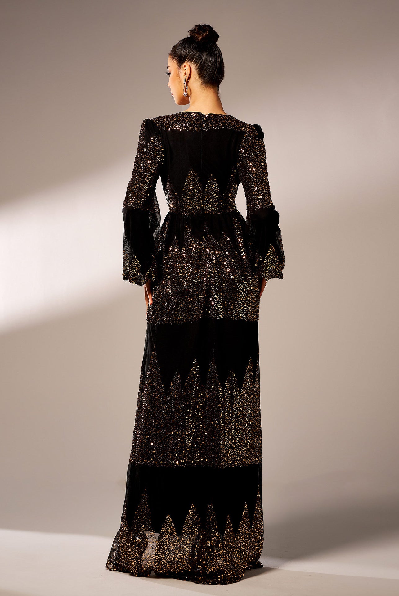 Elegant black and gold sequined gown in High End Elegant Evening Dress by Langry Fashion ملابس