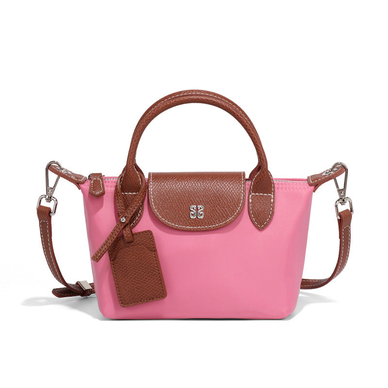 Pink nylon handbag with brown leather accents in Mini All Match Shoulder Bag for trendy fashion