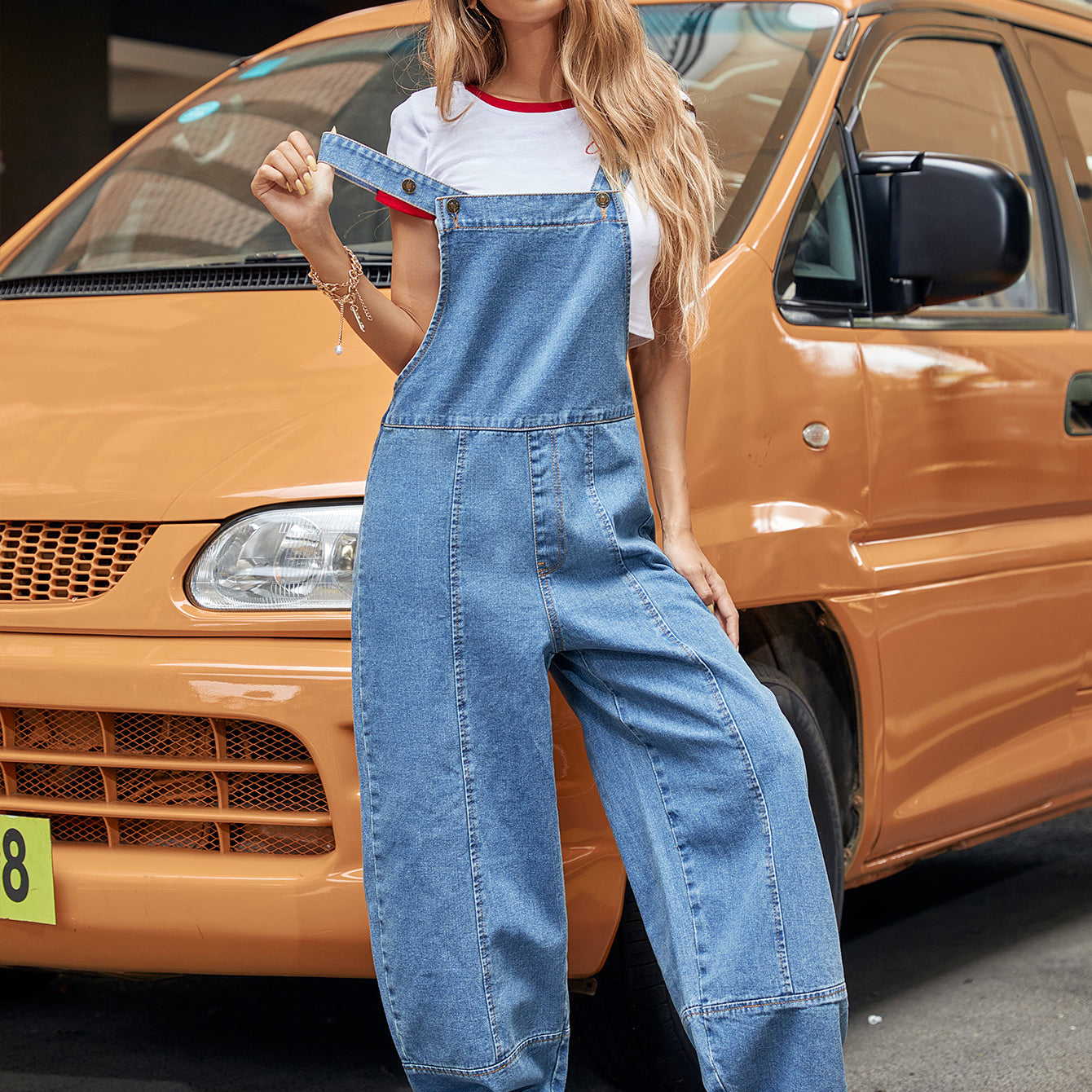 Casual denim jumpsuit featuring wide-leg design for trendy langry fashion ملابس