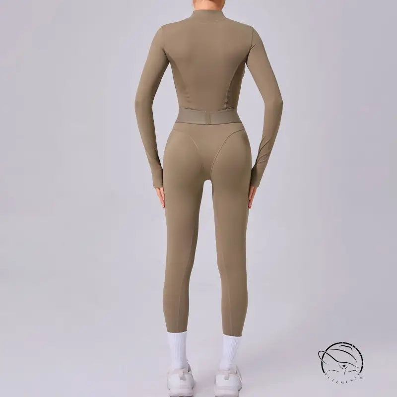 Olive-green comfy mesh stitching fitness one piece by Langry fashion