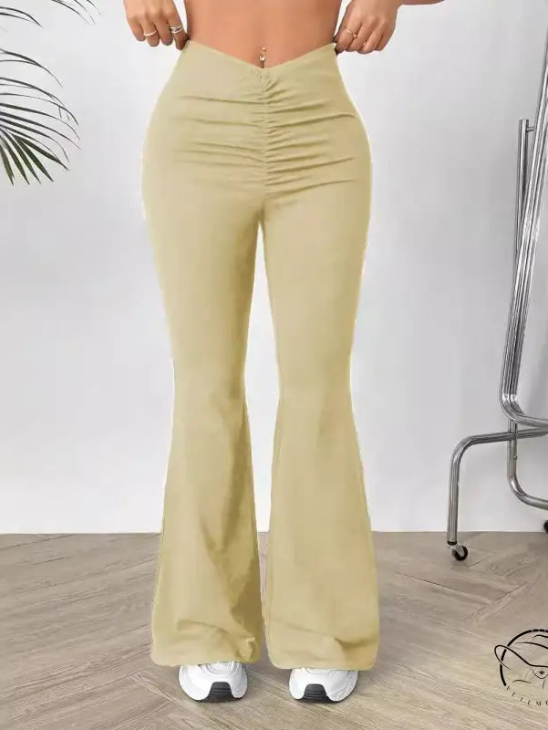 Women’s shaped waist slimming bootcut trousers in beige