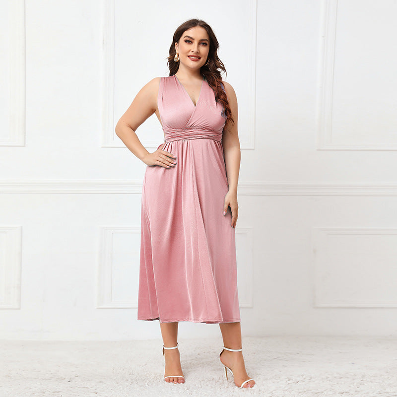 Elegant pink satin midi dress with cross back lace-up design for fashionable ملابس