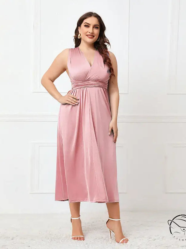 Pink satin midi elegant cross backless lace up dress