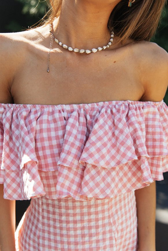 Elegant Plaid Off-shoulder Ruffled Collar Dress