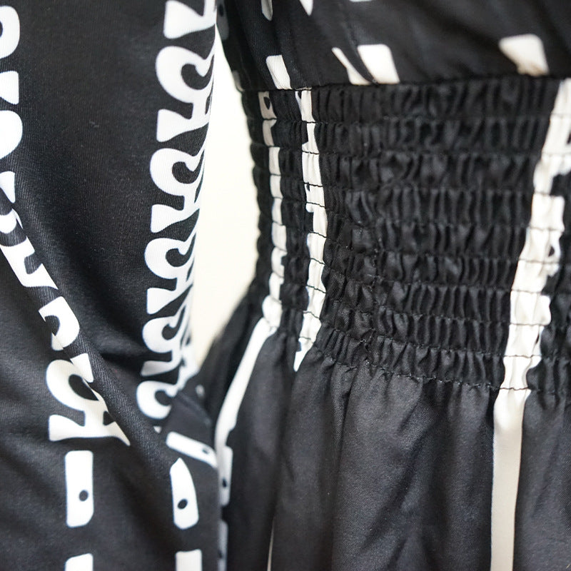 Elegant Waist Trimming Striped Dress featuring a black and white patterned shirred bodice, perfect for langry fashion and ملابس