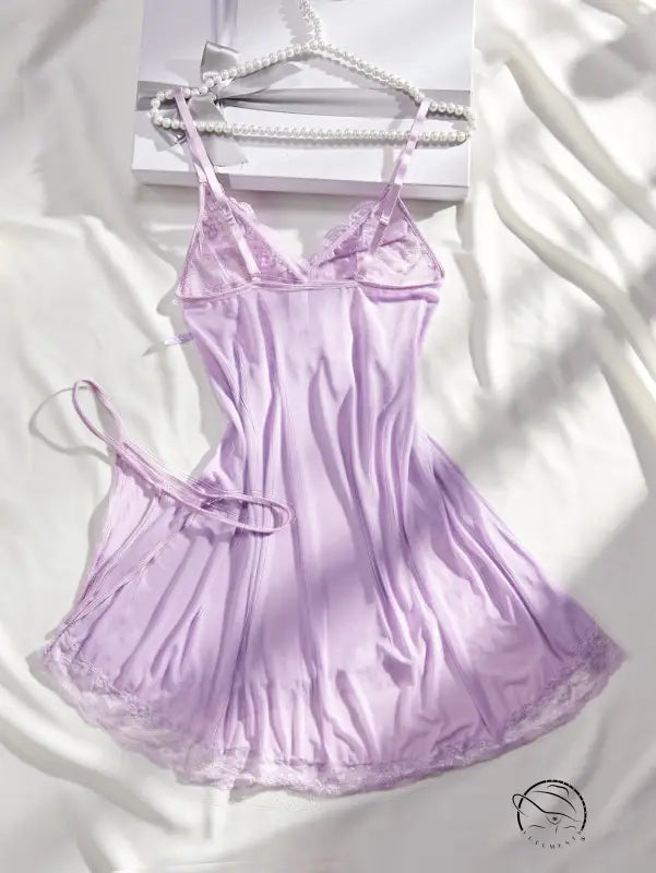 Lingerie Seamless Triangle Cup Sling Dress Thin Strap t Back See Through Seduction Two Piece Pajamas