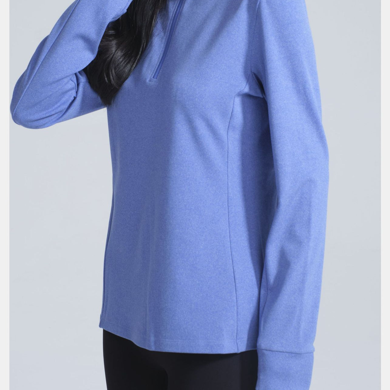 Periwinkle thermal velvet long-sleeve yoga jacket with thumbholes for stylish langry fashion