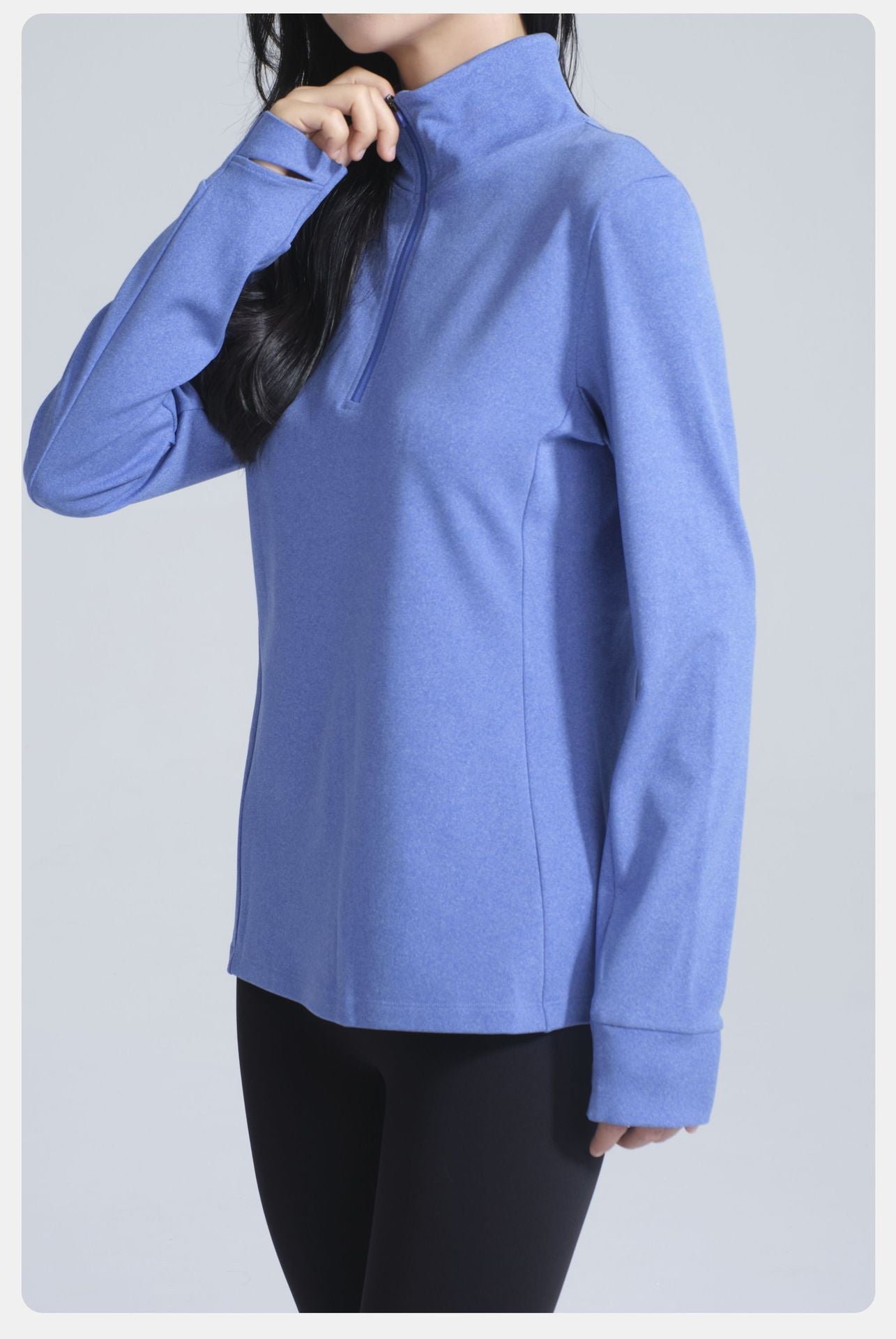 Periwinkle thermal velvet long-sleeve yoga jacket with thumbholes for stylish langry fashion