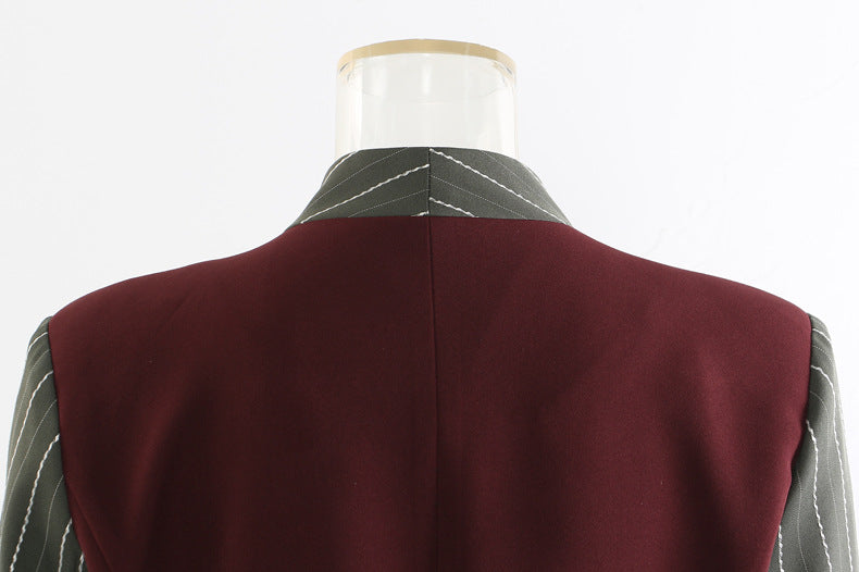 Cozy Red Striped Long Trench Coat