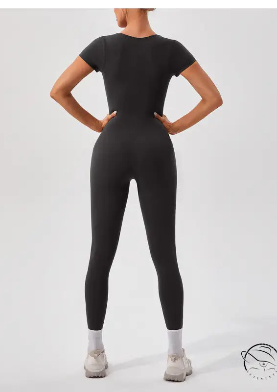 Black langry fashion ملابس yoga fitness training one-piece bodysuit