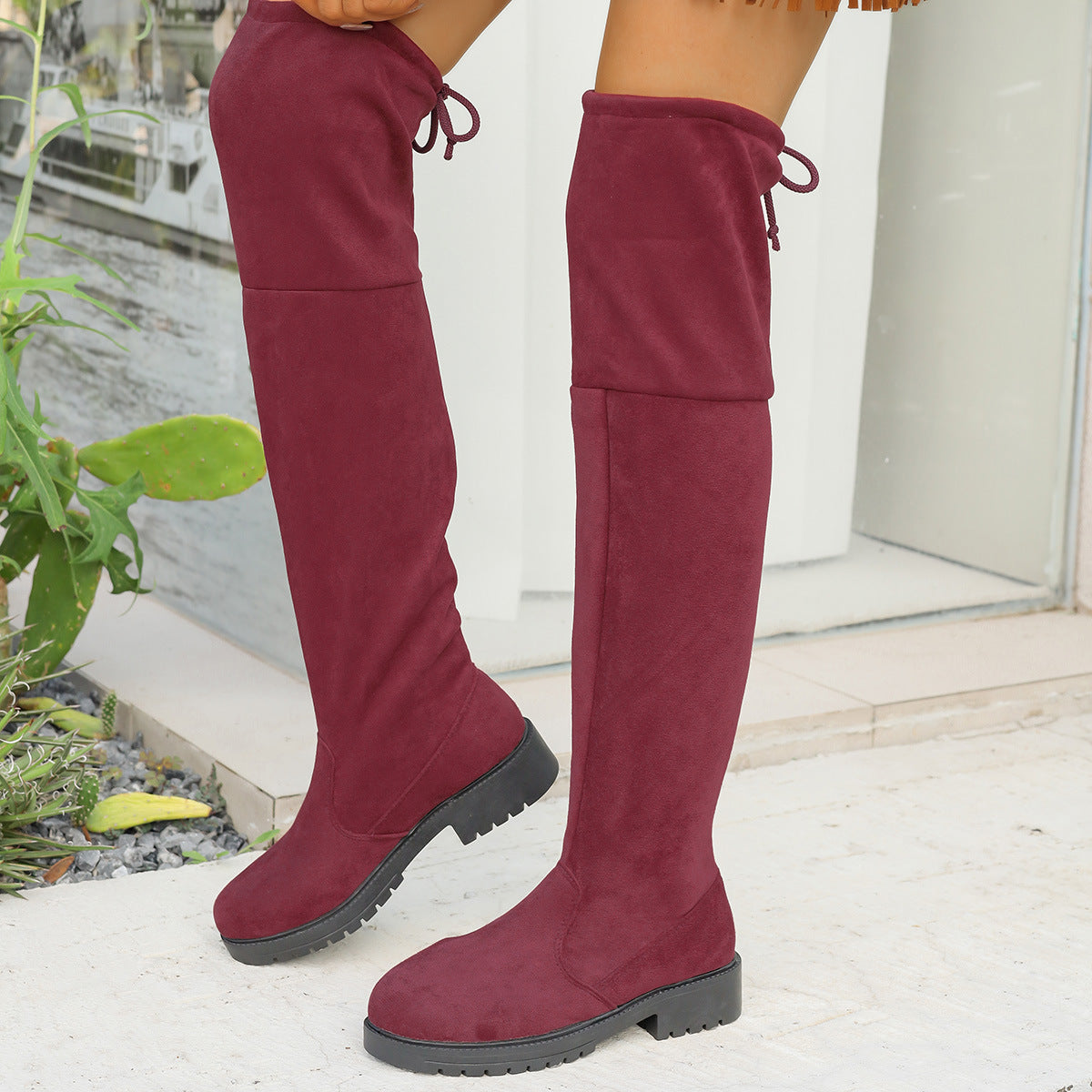 Suede Low Heel Over the Knee Boots