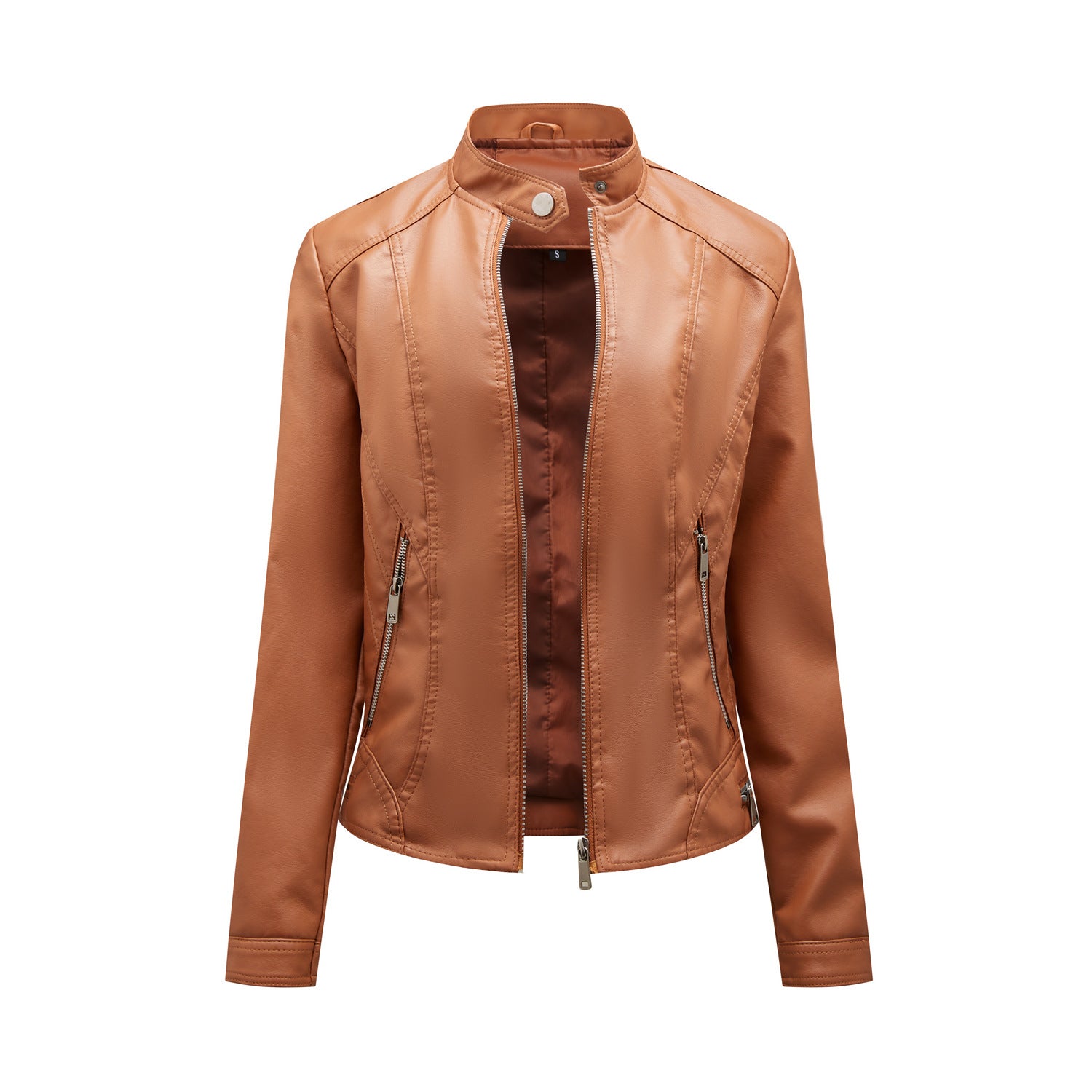 Brown faux leather jacket from Casual Leather Short Coat collection, perfect for fashion and ملابس enthusiasts