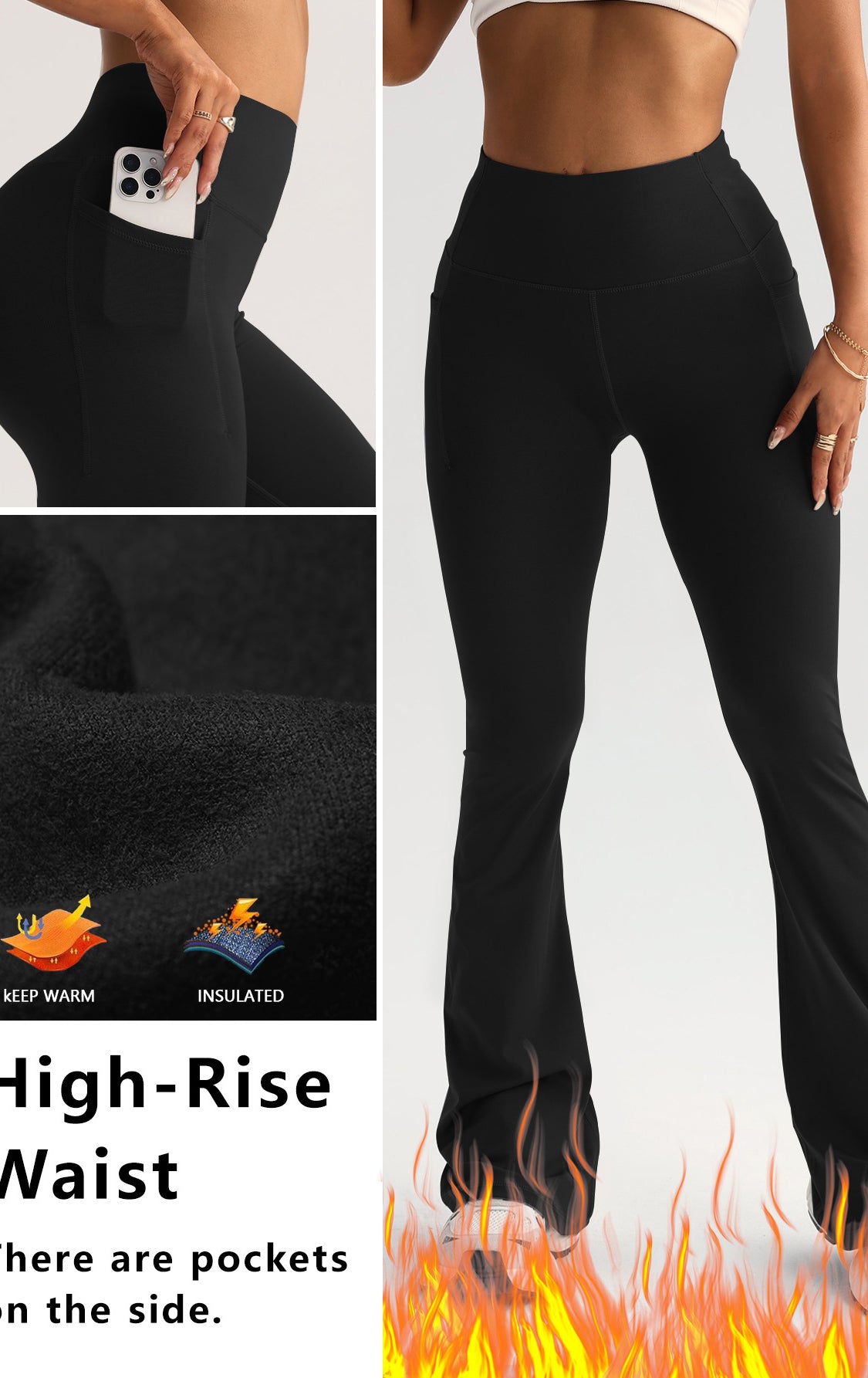 Langry wide leg high waist yoga pants in black insulated fabric