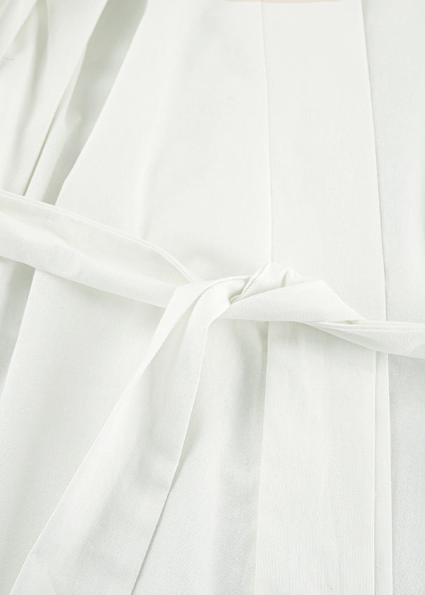 White langry cotton loose cardigan lace up nightgown robe with tied waistband