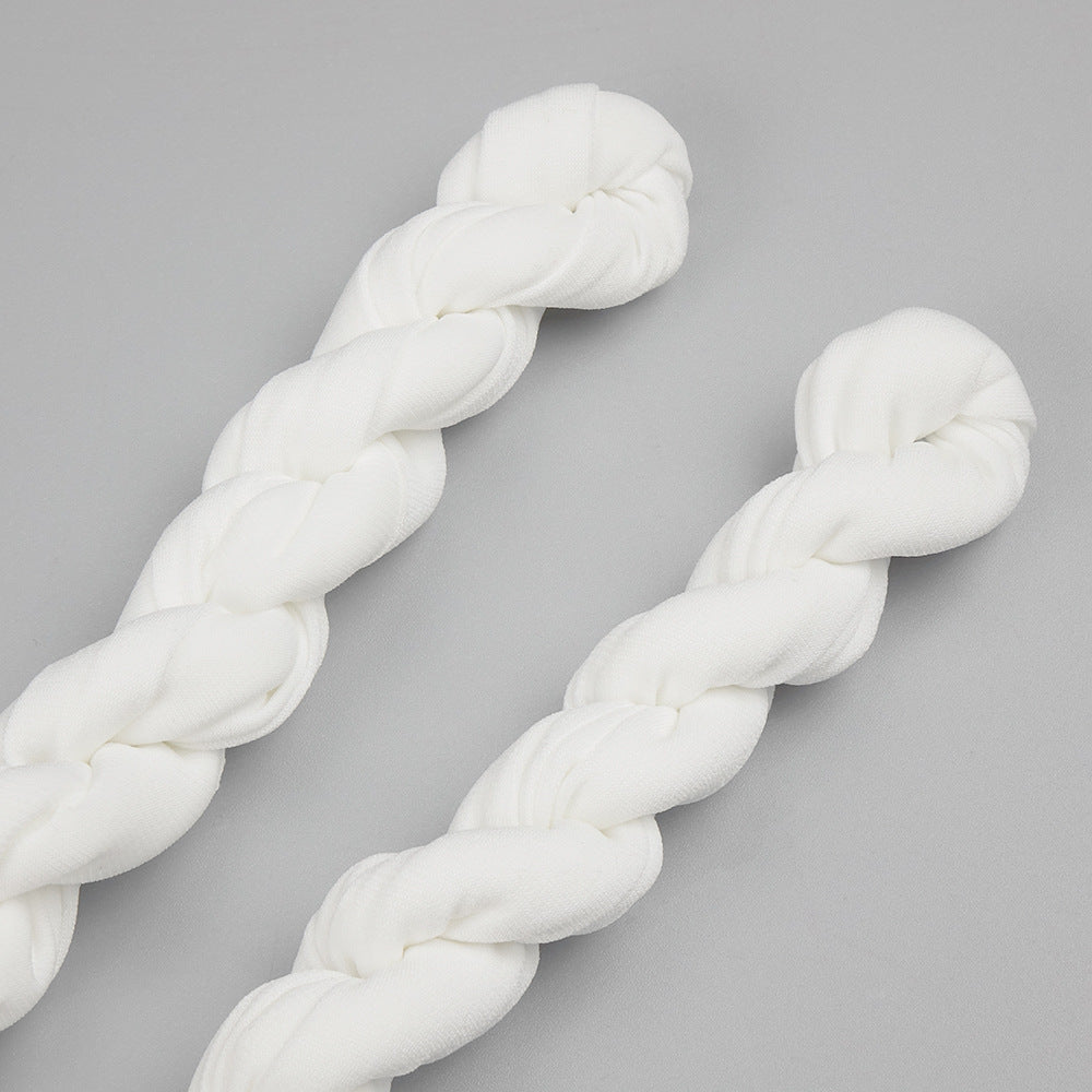 Two twisted white fabric strands of the Elegant Pleated High Waist Dress in fashion ملابس