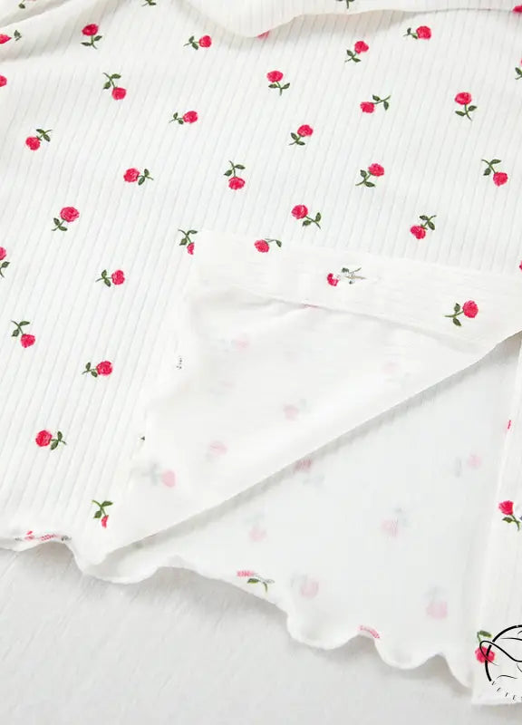 Women’s langry fashion pajamas with red rose print and lettuce hem
