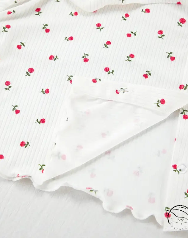 Women’s langry fashion pajamas with red rose print and lettuce hem