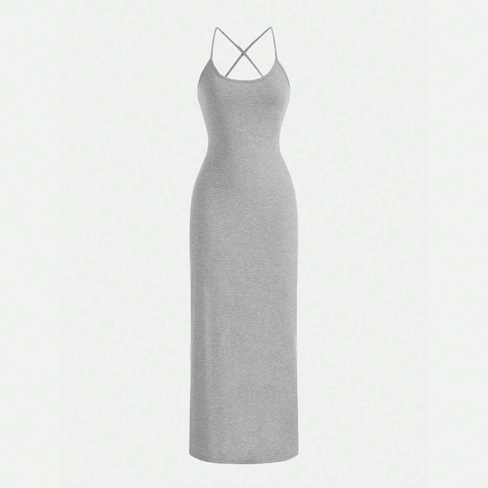 Gray sling bare back hip dress in fashion style, perfect for elegant ملابس looks
