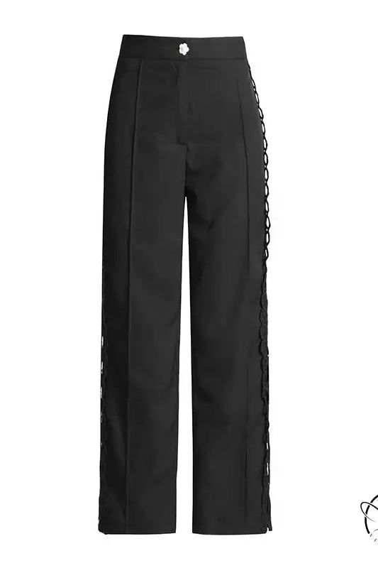French artistic palace embroidery jumpsuit with black wide-leg pants and side lacing