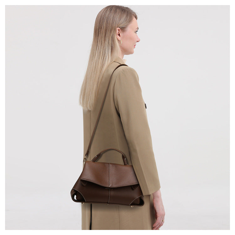 Langry fashion brown leather crossbody bag with silver hardware