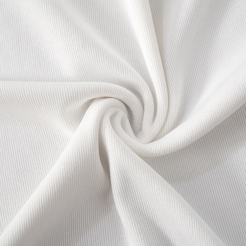 White ribbed fabric with swirl detail from Simple round Neck Slim Fit Top, stylish ژانگري fashion item