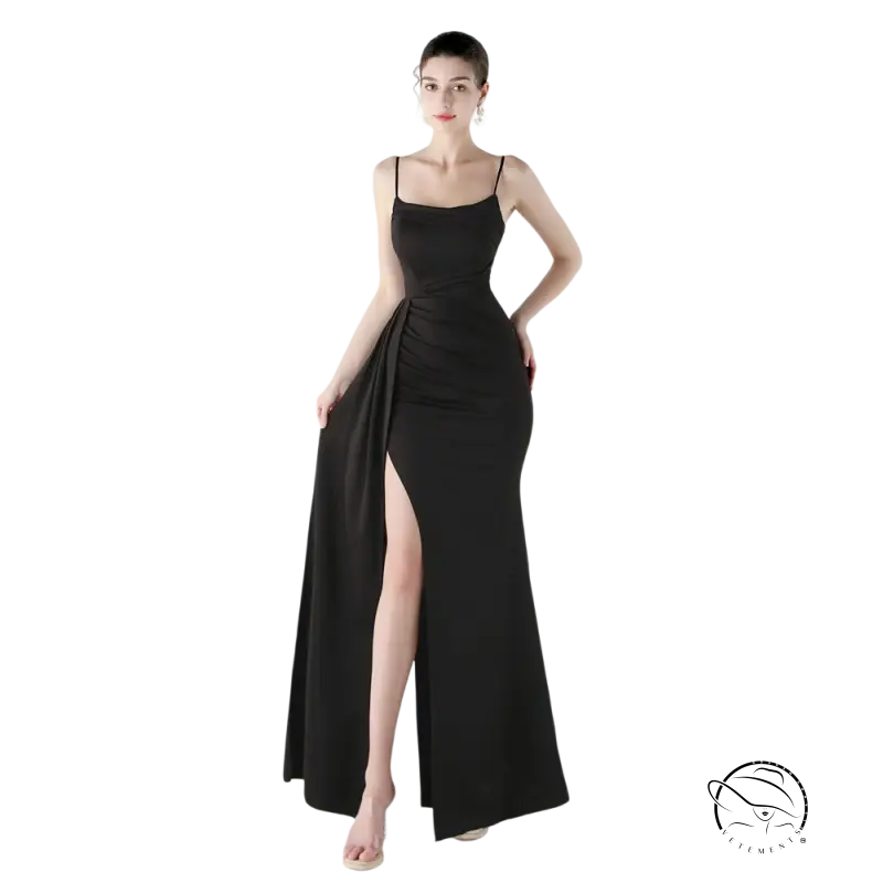 Elegant langry black satin mermaid fashion gown with high slit