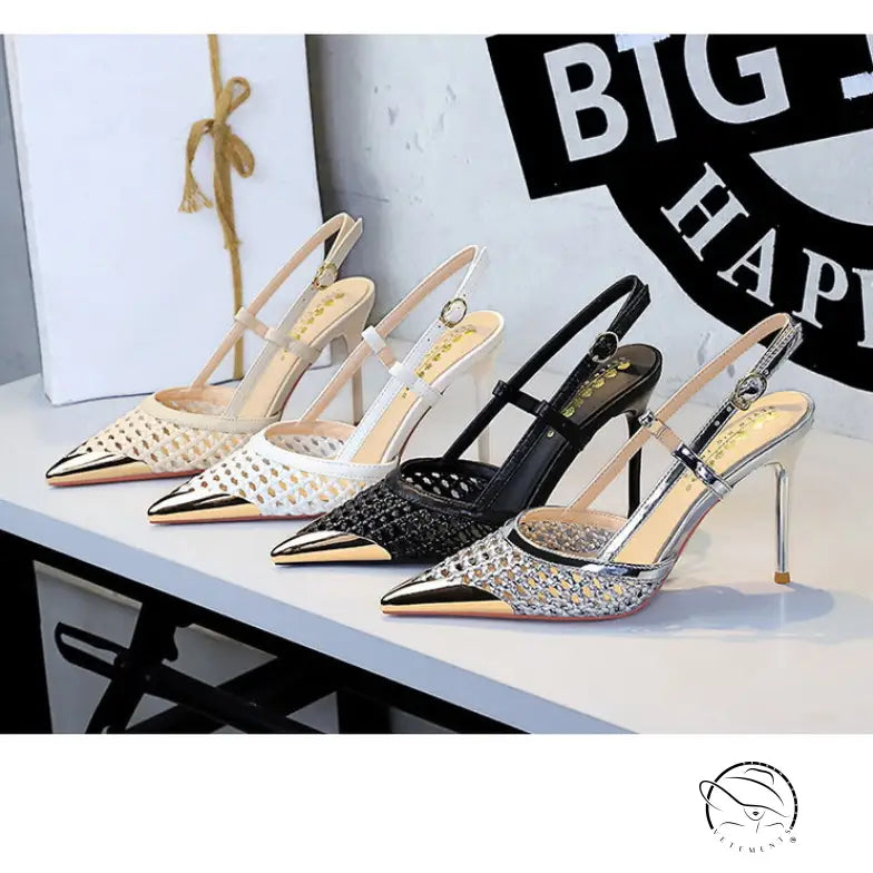High Grade Metal Pointed Toe Strap Heels