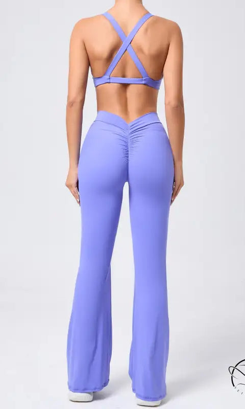 Peach tight brushed yoga hip raise backless jumpsuit with ruched details