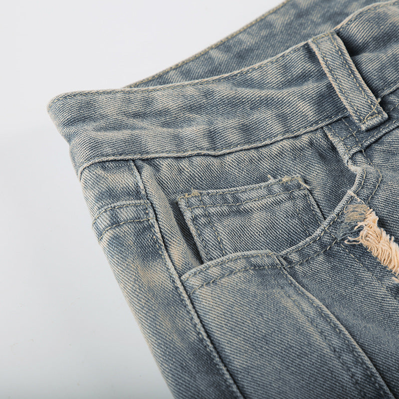 Distressed blue denim jeans for fashion enthusiasts, stylish ملابس for casual wear