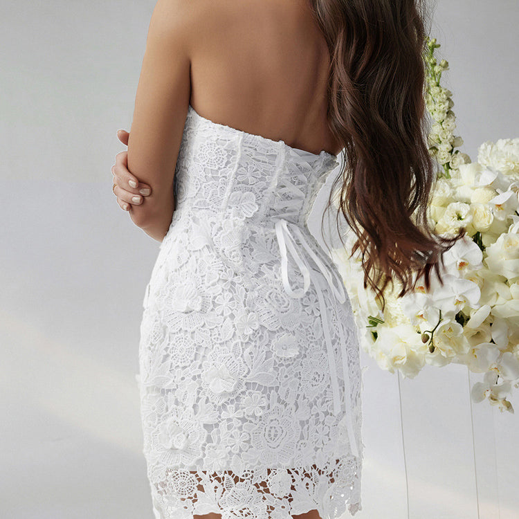 White lace strapless mini dress from Beautiful Short Dress Evening Dress suitable for fashion events