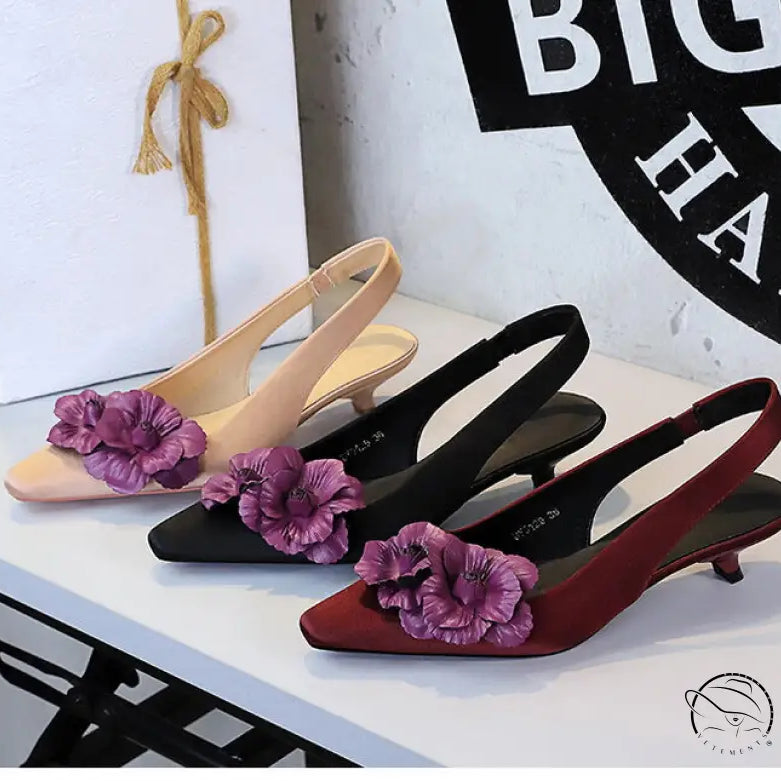 High Grade Floral Pointed Mid Heel Sandals