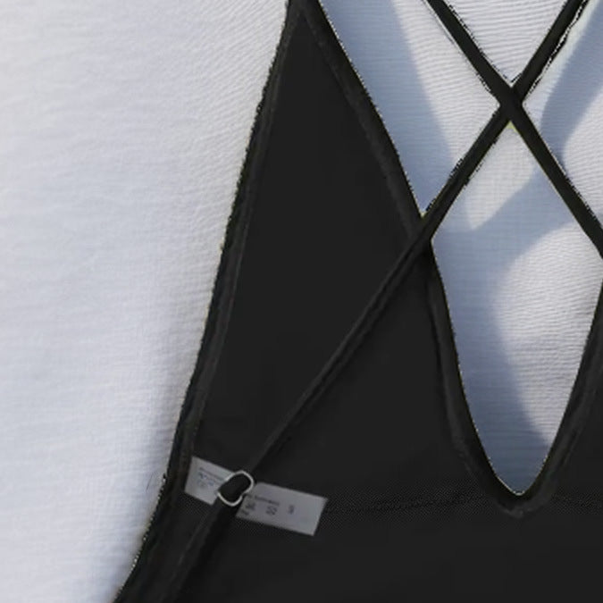 Black strappy swimsuit top with crisscross back detail for fashionable langry ملابس