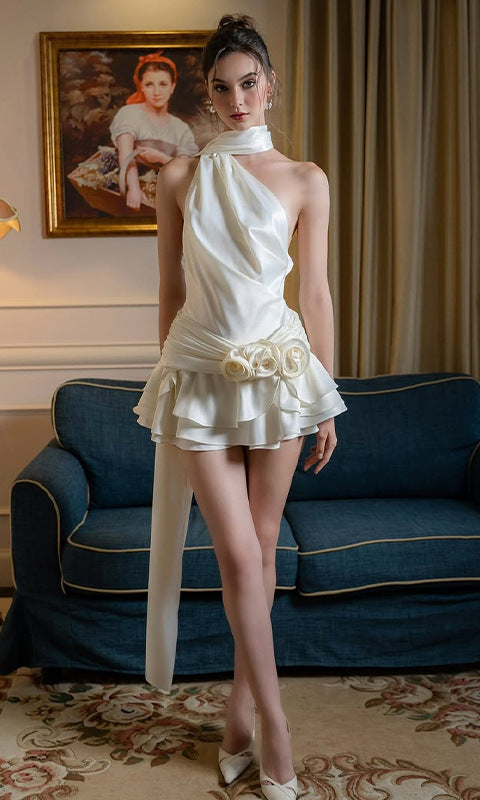 Elegant white one-shoulder dress showcasing refined fashion in ملابس collection