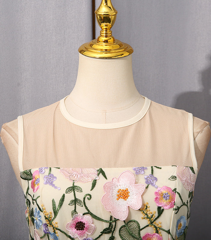 Elegant langry fashion cream fishtail hem dress with floral embroidery