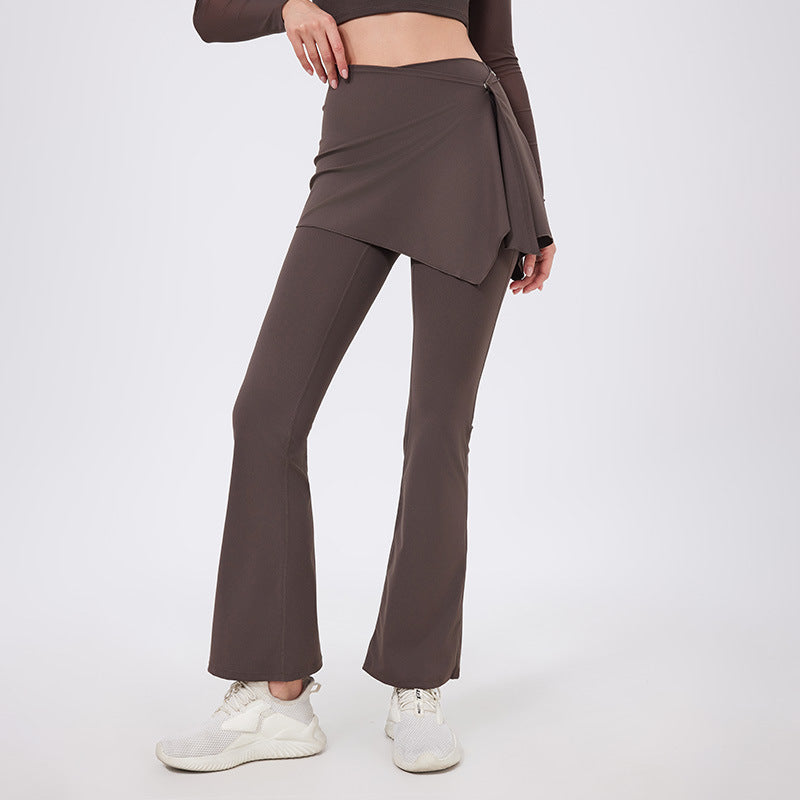 Brown hip lifting yoga pants with nude feel, flared elastic waistband