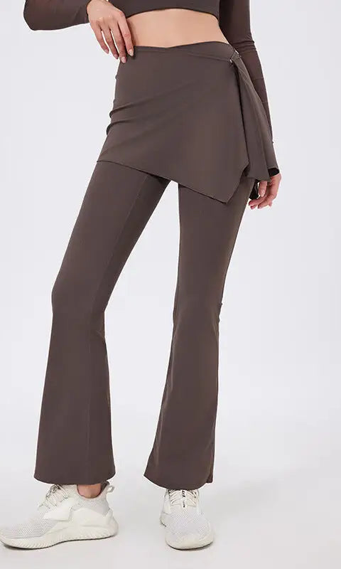 Hip lifting nude feel yoga pants with brown flared legs and side pocket