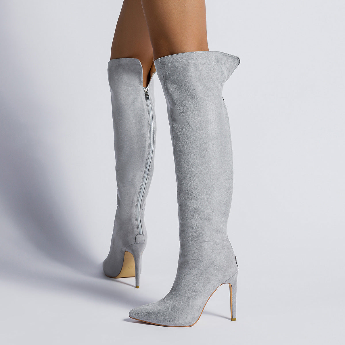 Gray suede stiletto heeled boots from Beautiful over the Knee Long Boots fashion collection