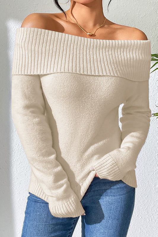 Off-the-shoulder knitted solid color bottoming sweater for stylish casual wear