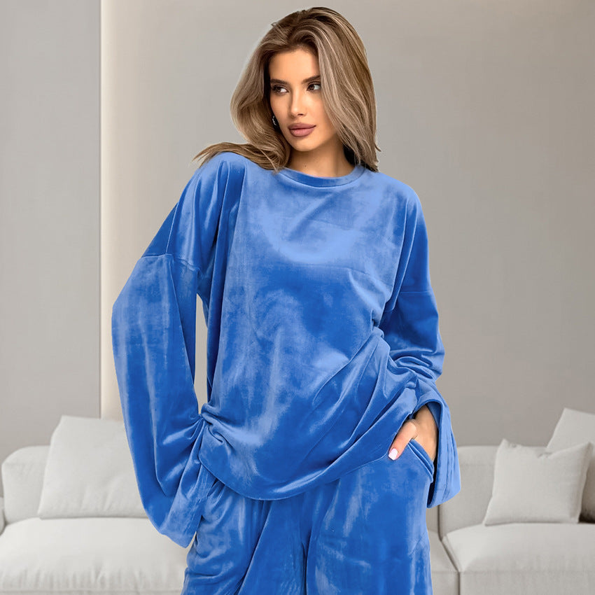 Vibrant blue Velour Lounge Set from Warm Comfortable Velvet Pajamas Sets