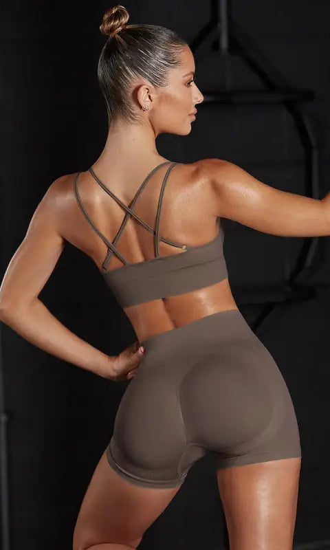 Seamless Beauty Back Bra Vest Shorts Peach Hip Yoga Clothes Sports Running Fitness Pants