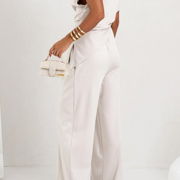 Woman’s beige jumpsuit from Gorgeous Two Piece Sets, blending style and comfort in fashion
