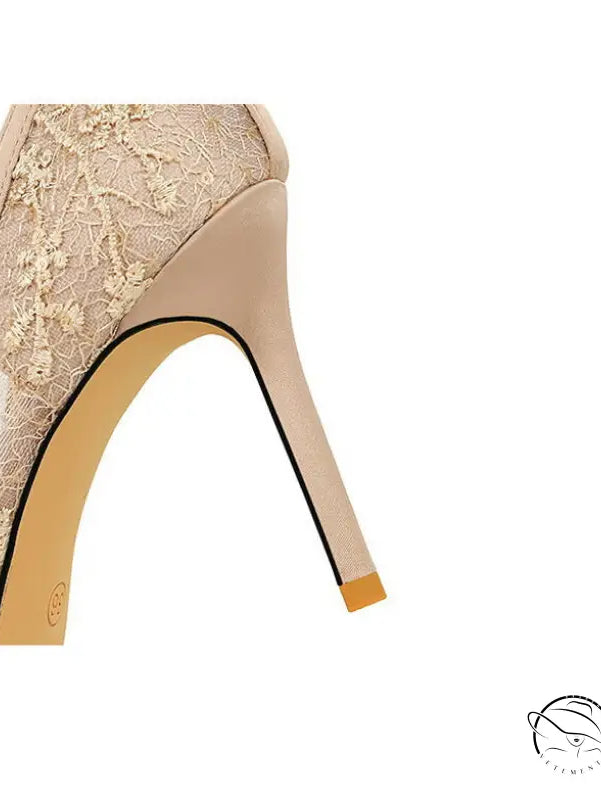 Cocktail High Heel Women Shoes Bow Sequined Lace Mesh Pointed Shallow Mouth Stiletto
