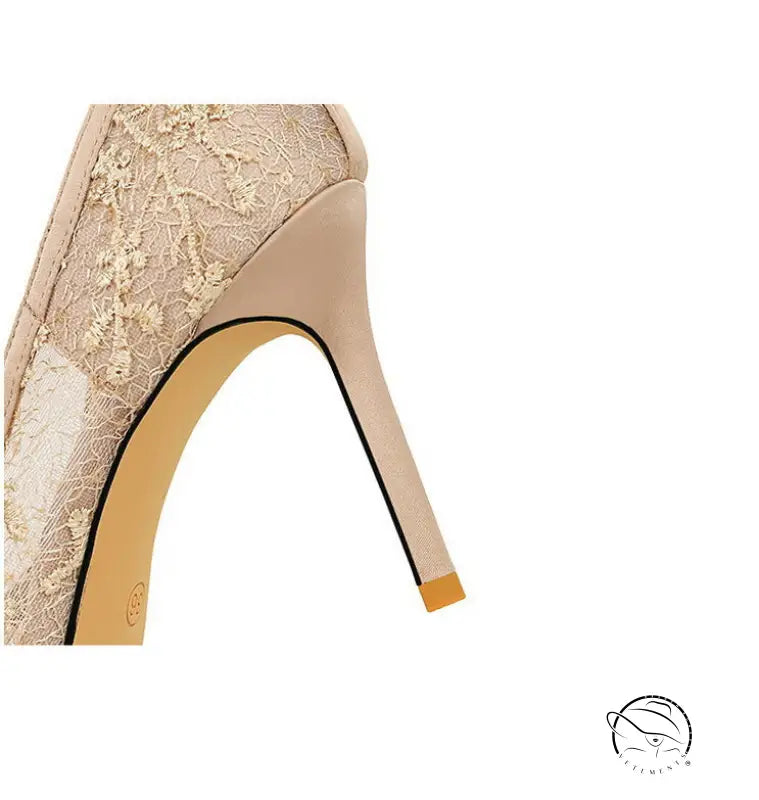 Cocktail High Heel Women Shoes Bow Sequined Lace Mesh Pointed Shallow Mouth Stiletto